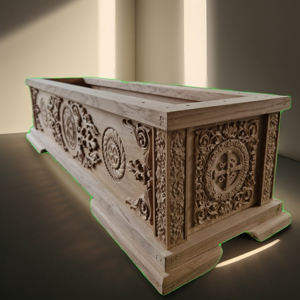 Raclă Sculptată în Lemn de Stejar