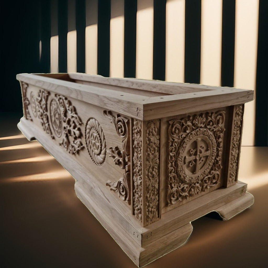 Raclă Sculptată în Lemn de Stejar