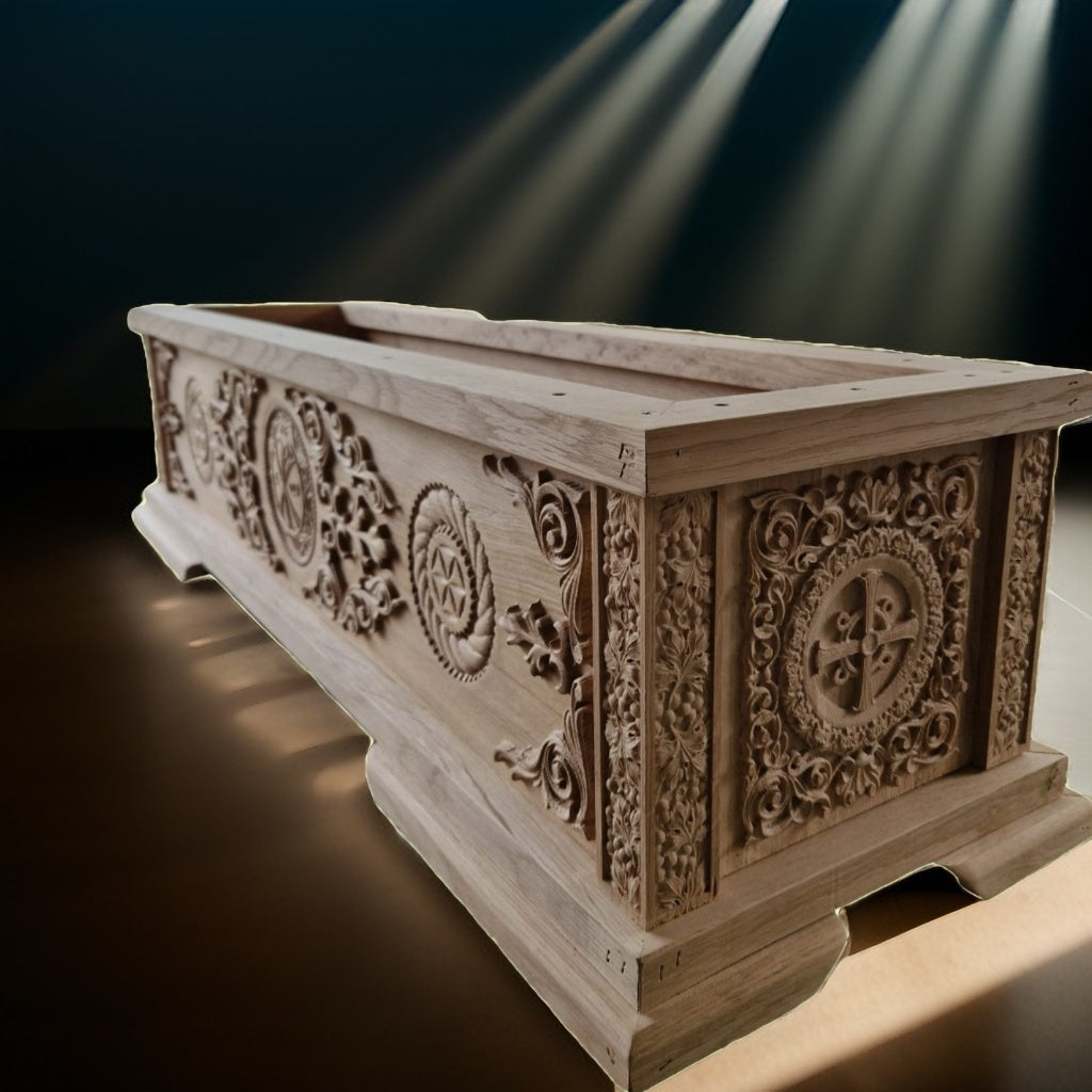 Raclă Sculptată în Lemn de Stejar