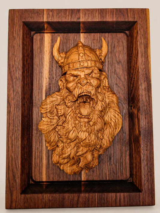Viking head sculpture